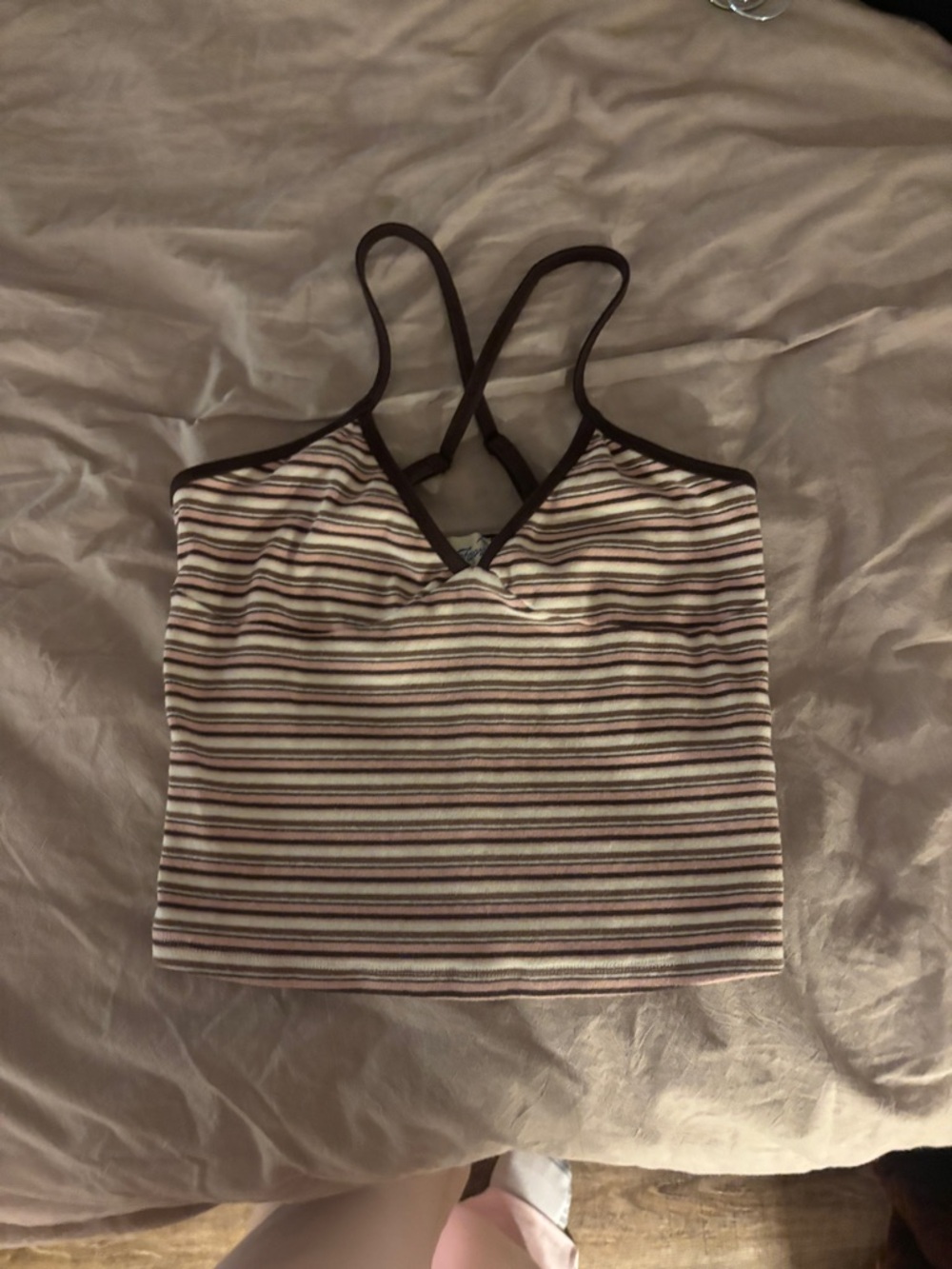 pacsun pink and brown striped racer back crop tank medium never worn